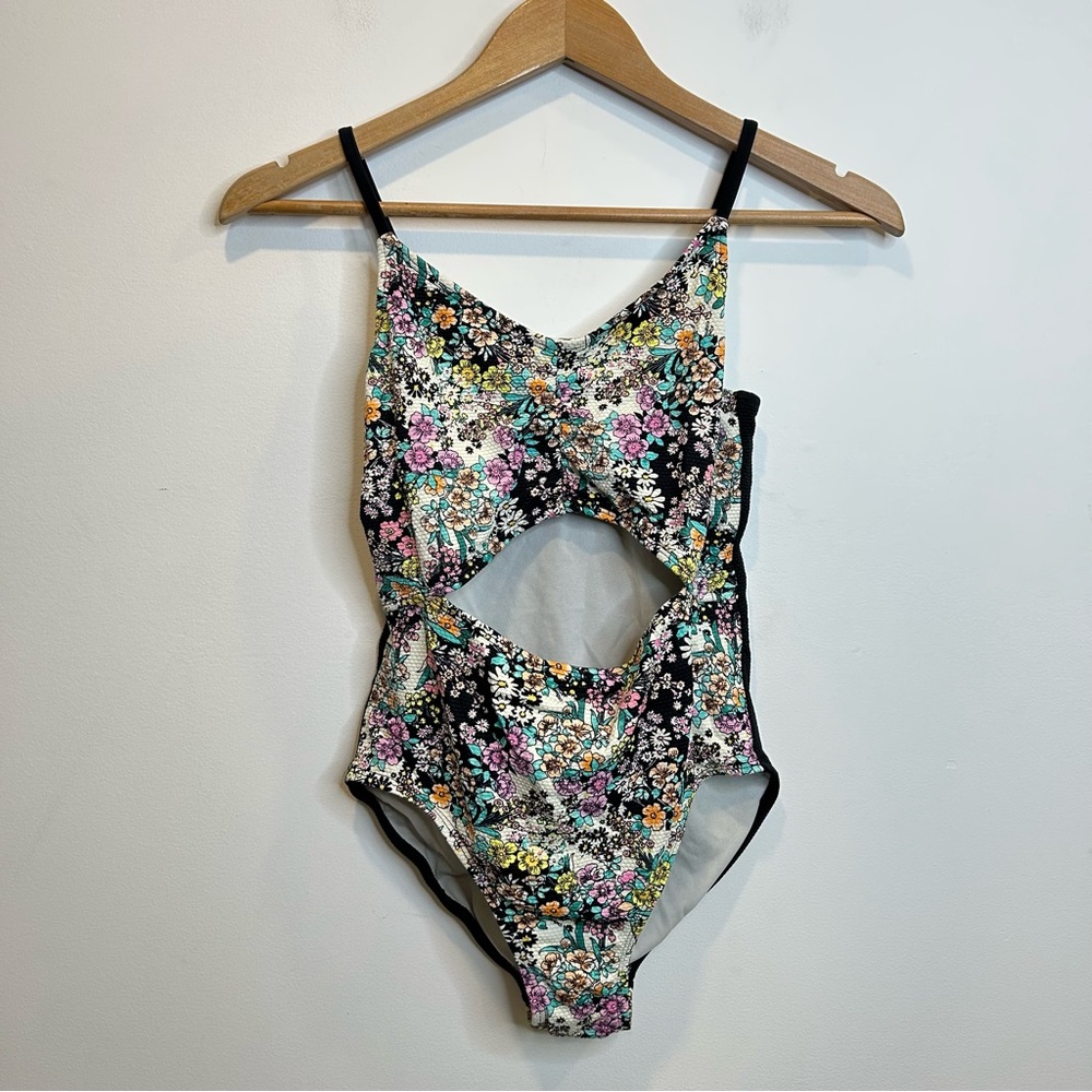 Art Class Girl’s Floral Cut Out Swimsuit One Piece Bathing Suit Black